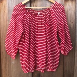 J. Crew striped linen blouse/top. Red & white. Size XS (fit Medium - OVERSIZED)